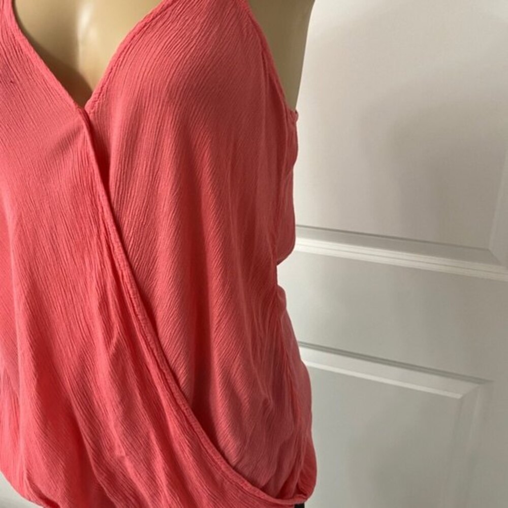 Bershka Women's Pink Faux Wrap Camisole Cami Tank Top Crinkle Gauze Size Small - Picture 4 of 10